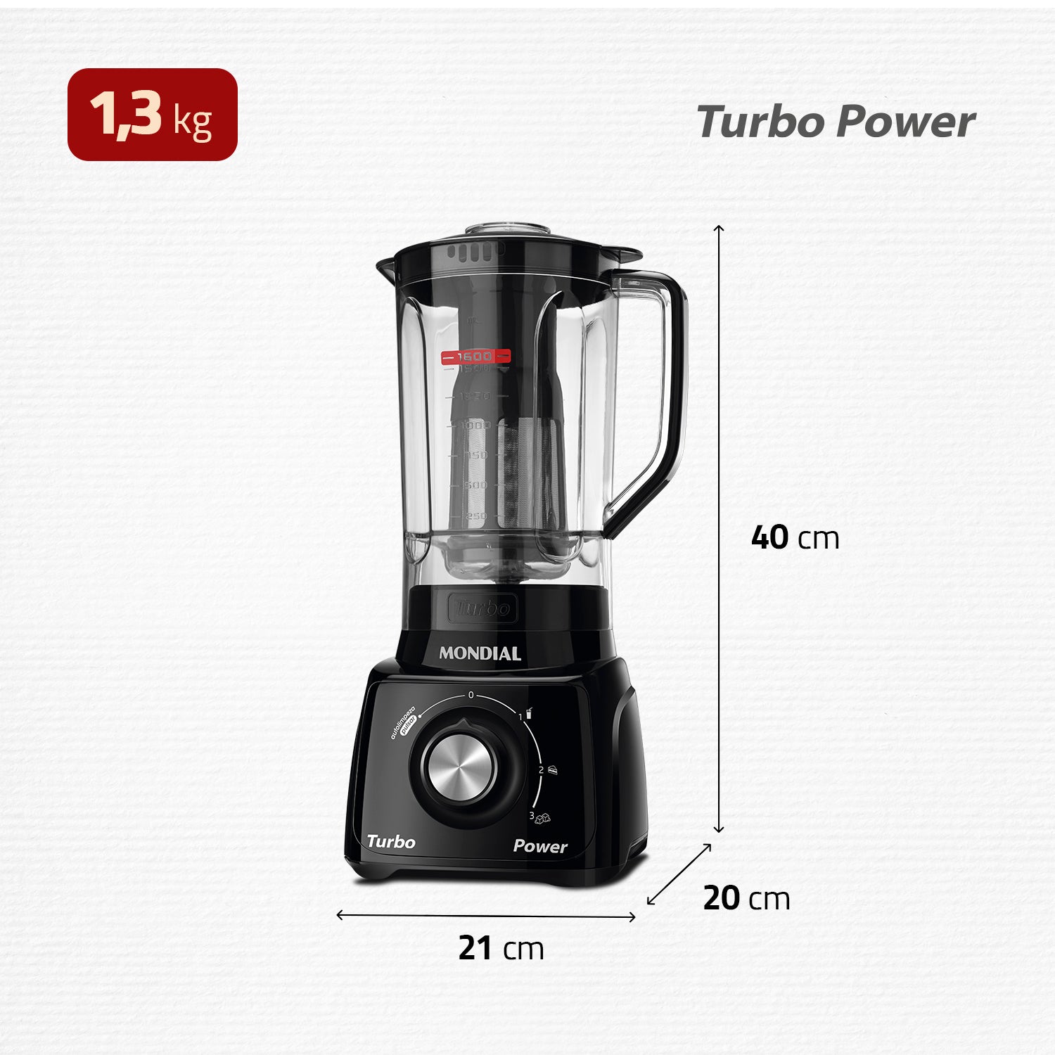 Liquidificador Mondial L-99 Turbo 3 Velocidades 500W Liquidificador Mondial L-99 Turbo 3 Velocidades 500W